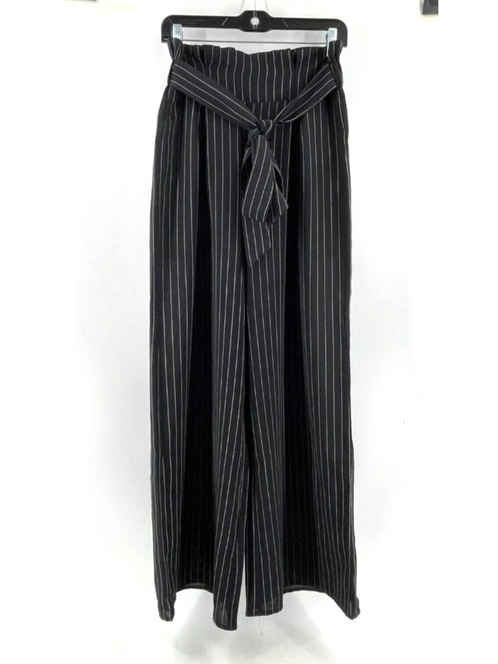 Lara Fashion Black Striped Pull On Pants Belted Career Paper Bag Pants Size M